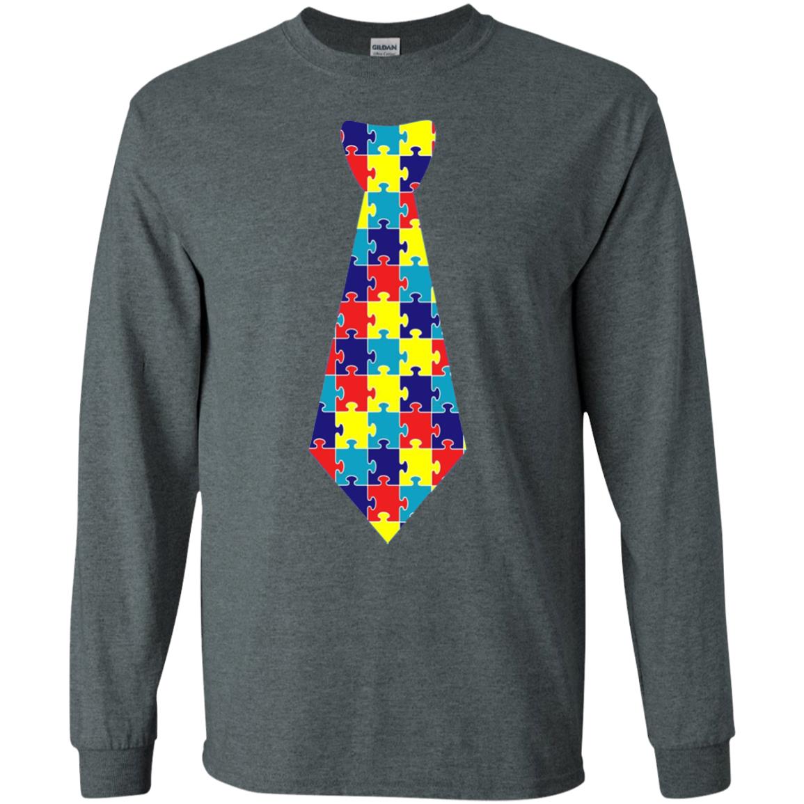 Autism Awareness T-shirt Puzzle Neck Tie 2018 Dark Heather