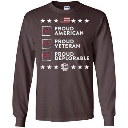 American T-shirt Proud American, Proud Veteran, Proud Deplorable Dark Chocolate