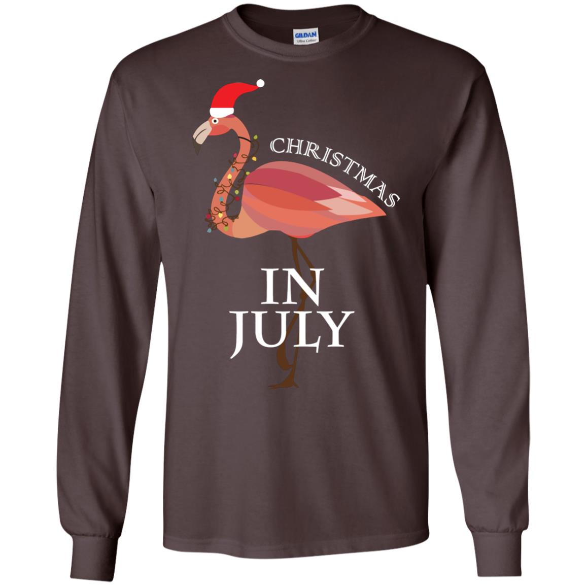 Flamingo With Santa_s Hat Christmas In July Xmas In Summer Shirt Dark Chocolate