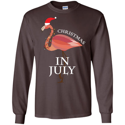 Flamingo With Santa_s Hat Christmas In July Xmas In Summer Shirt Dark Chocolate
