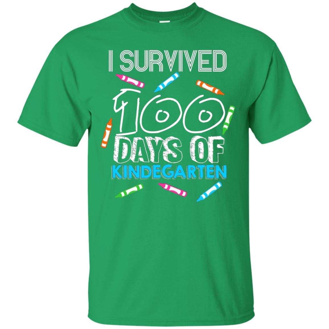 Teacher Kid T-shirt I Survived 100 Days Of Kindergarten Irish Green