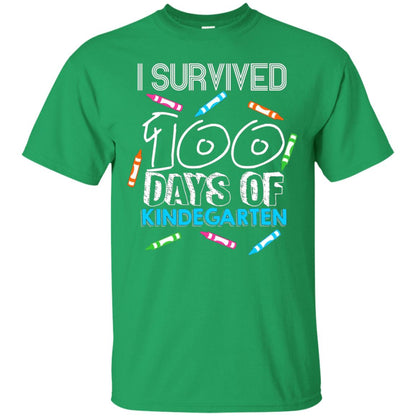 Teacher Kid T-shirt I Survived 100 Days Of Kindergarten Irish Green