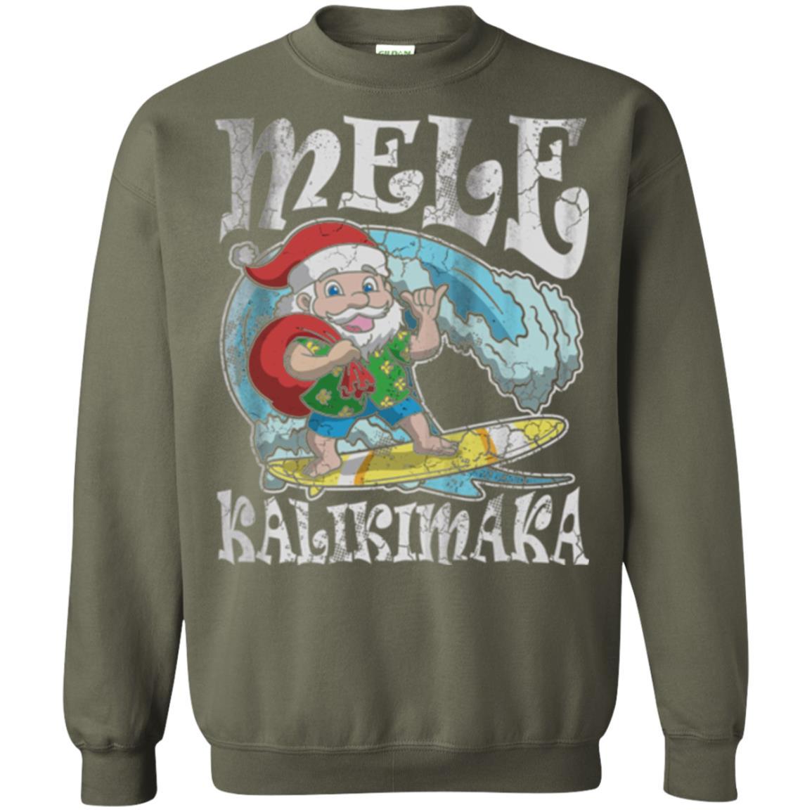 Christmas T-shirt Mele Kalikimaka Santa Hawaii Military Green