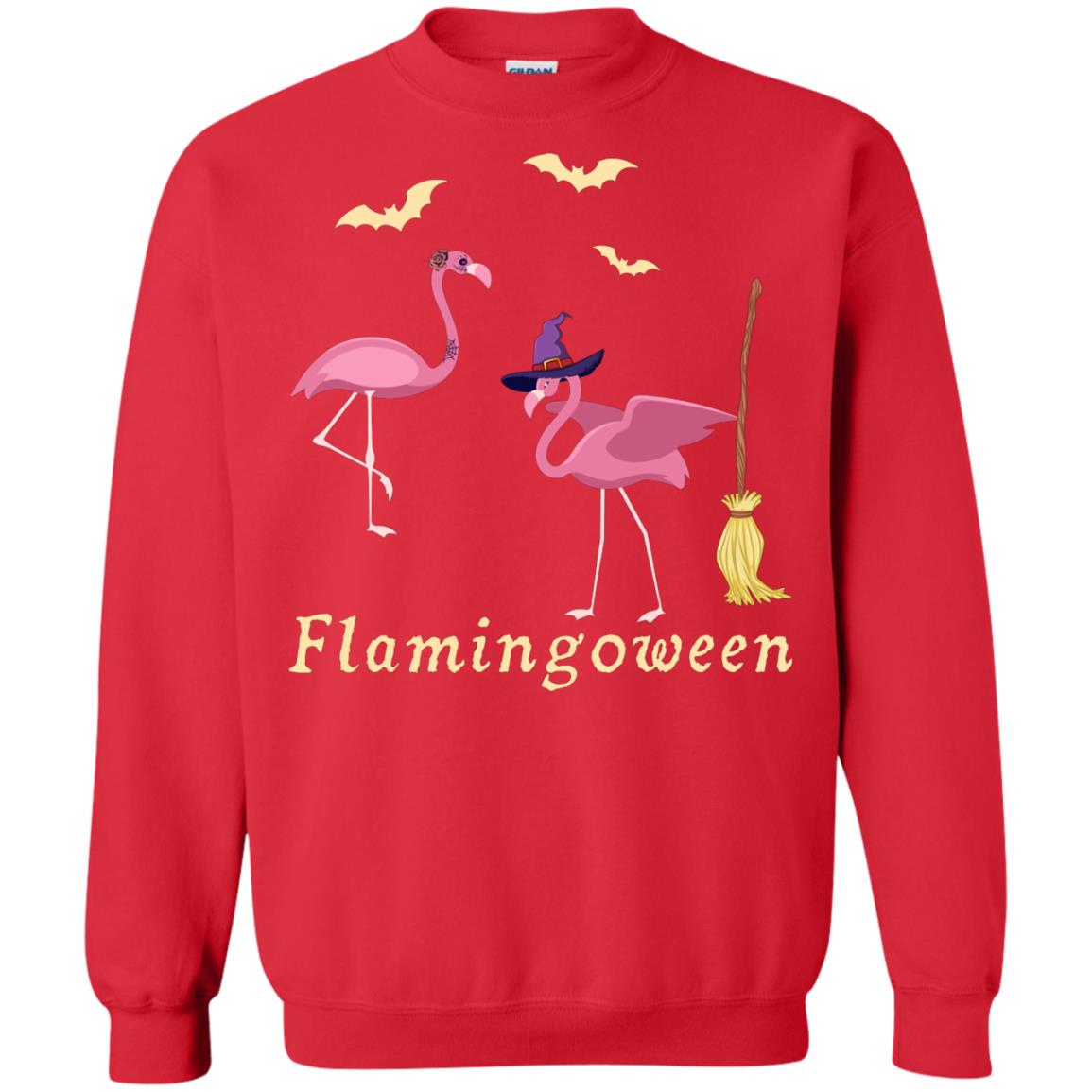 Flamingoween Flamingo Wicth Ride Stick Funny Quote On Haloween Gift Shirt Red