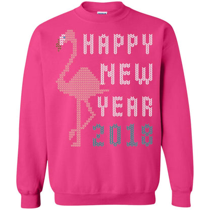 Happy New Year 2018 T-shirt Pink Flamingo Heliconia