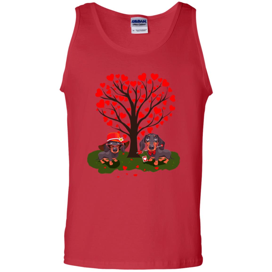 Valentine Dachshund Couple Heart Tree Shirt Red