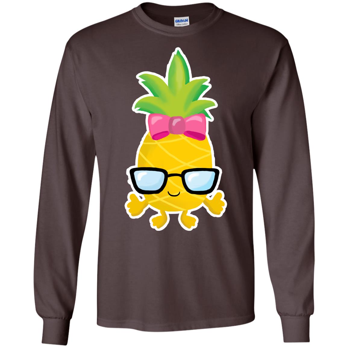Funny Pineapple With Glasses For Girls Womens Shirt Dark Chocolate