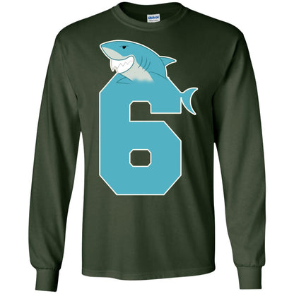 6th Birthday Shark Party Shirt Forest Green