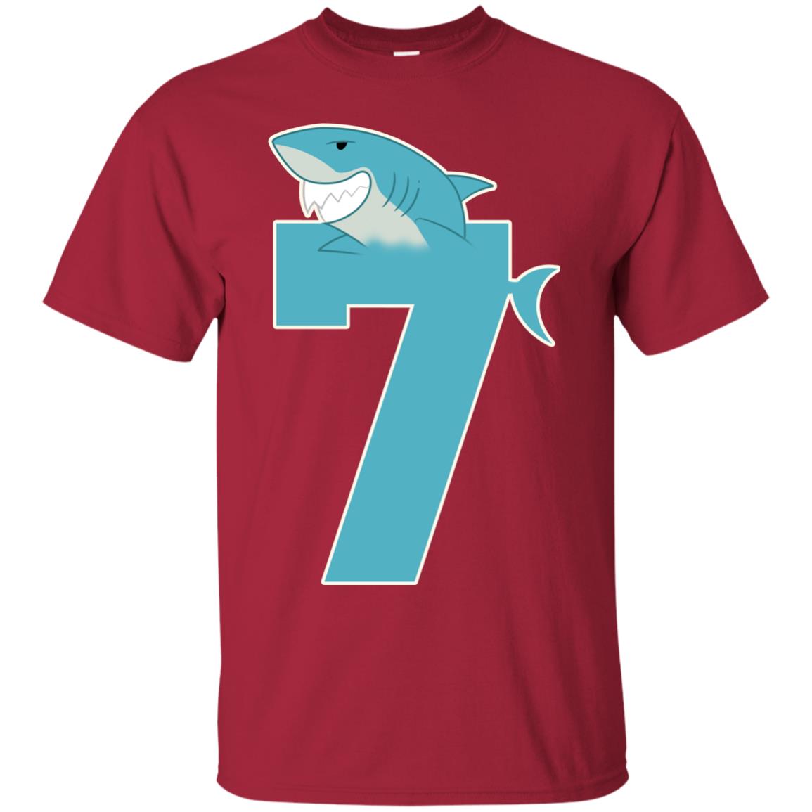 7th Birthday Shark Party Shirt Cardinal