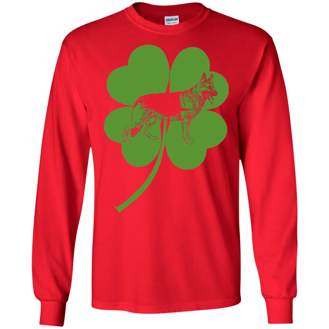 German Shepherd Shamrock St. Patrick_s Day T-shirt Red
