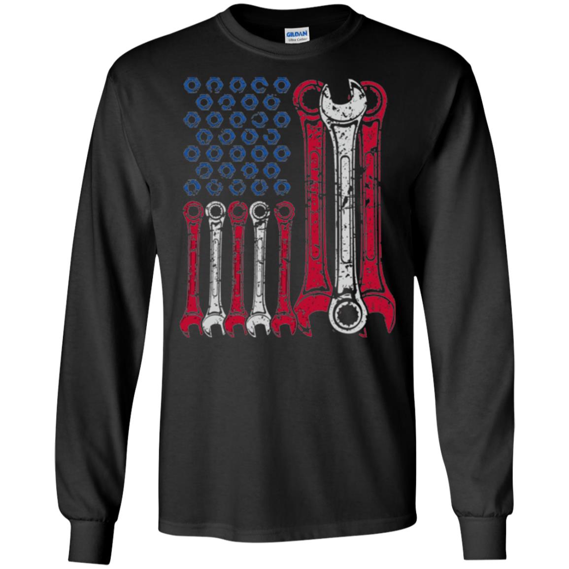 Mechanic T-shirt Usa Red White Blue American Flag Black
