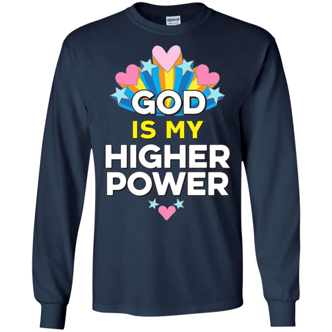 Funny Christian T-shirt God Is My Higher Power Hearts Stars Navy
