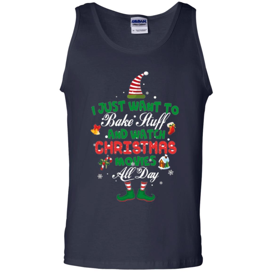 Christmas T-shirt I Just Want To Bake Stuff And Watch Christmas Movies Navy