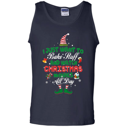 Christmas T-shirt I Just Want To Bake Stuff And Watch Christmas Movies Navy