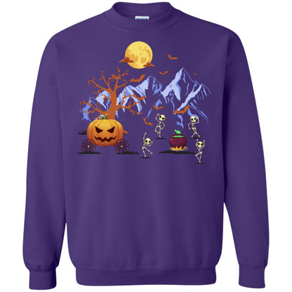 Dancing Skeleton With Pumpkin Funny Halloween Gift Shirt Purple