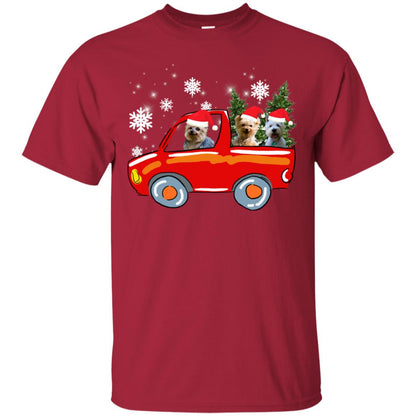 Yorkshire Terrier Dogs On Car Merry Christmas Gift Shirt Cardinal