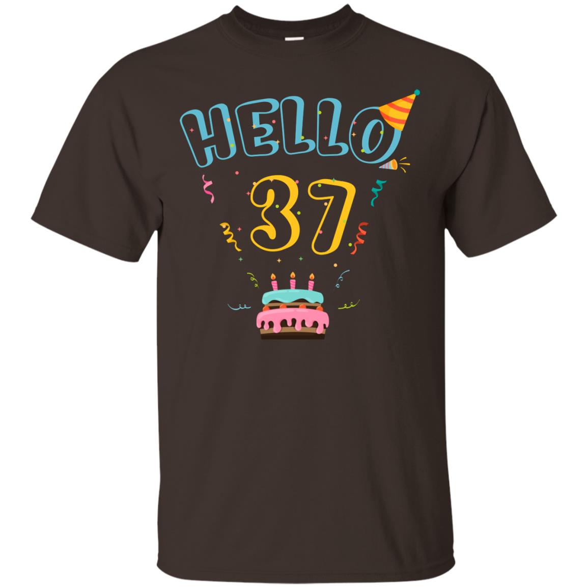 Hello 37 Thirty Seven 37th 1981s Birthday Gift Shirt Dark Chocolate