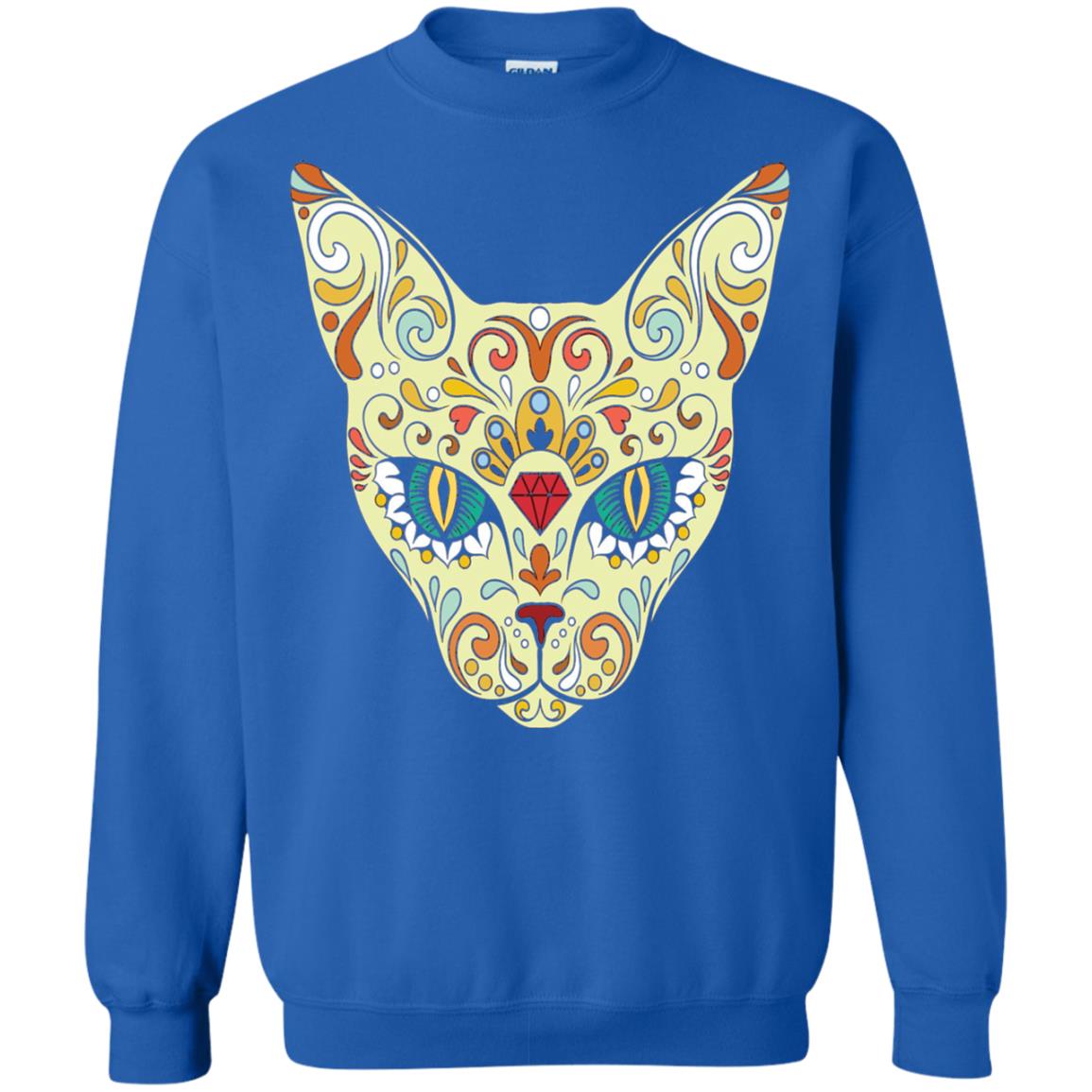 Cat Sugar Skull Design T-shirt Royal