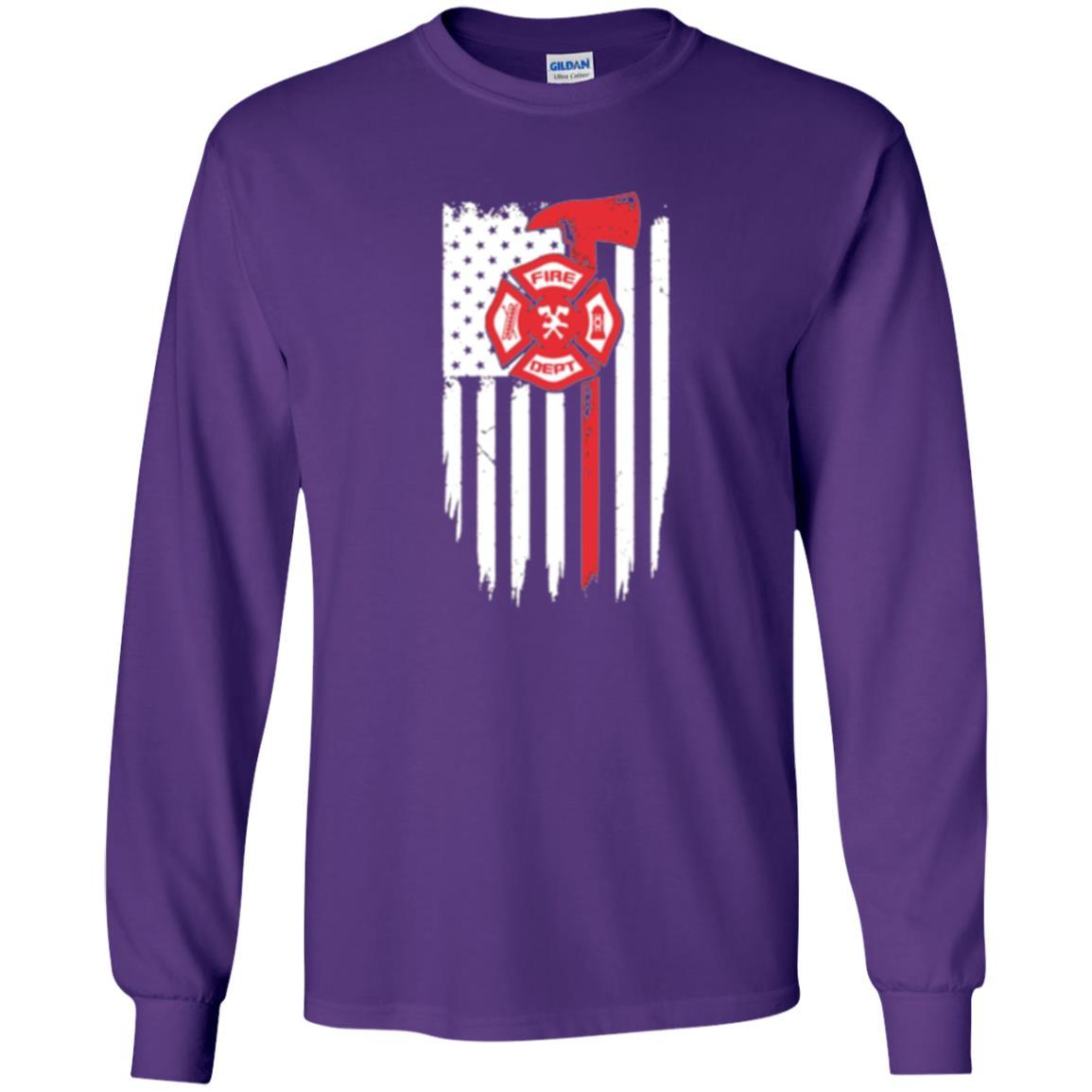 Firefighter T-shirt American Flag Proud Of Us Fireman Purple