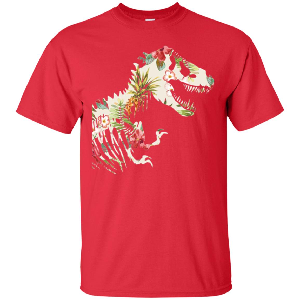 Dinosaur T-shirt Floral Tropical Hawaiian Pattern T Rex Red