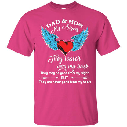Dad And Mom My Angels They Watch Over My Back Family T-shirt Heliconia