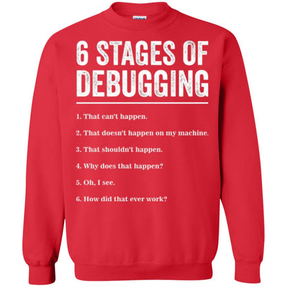 Programmer T-shirt 6 Stages Of Debugging Red
