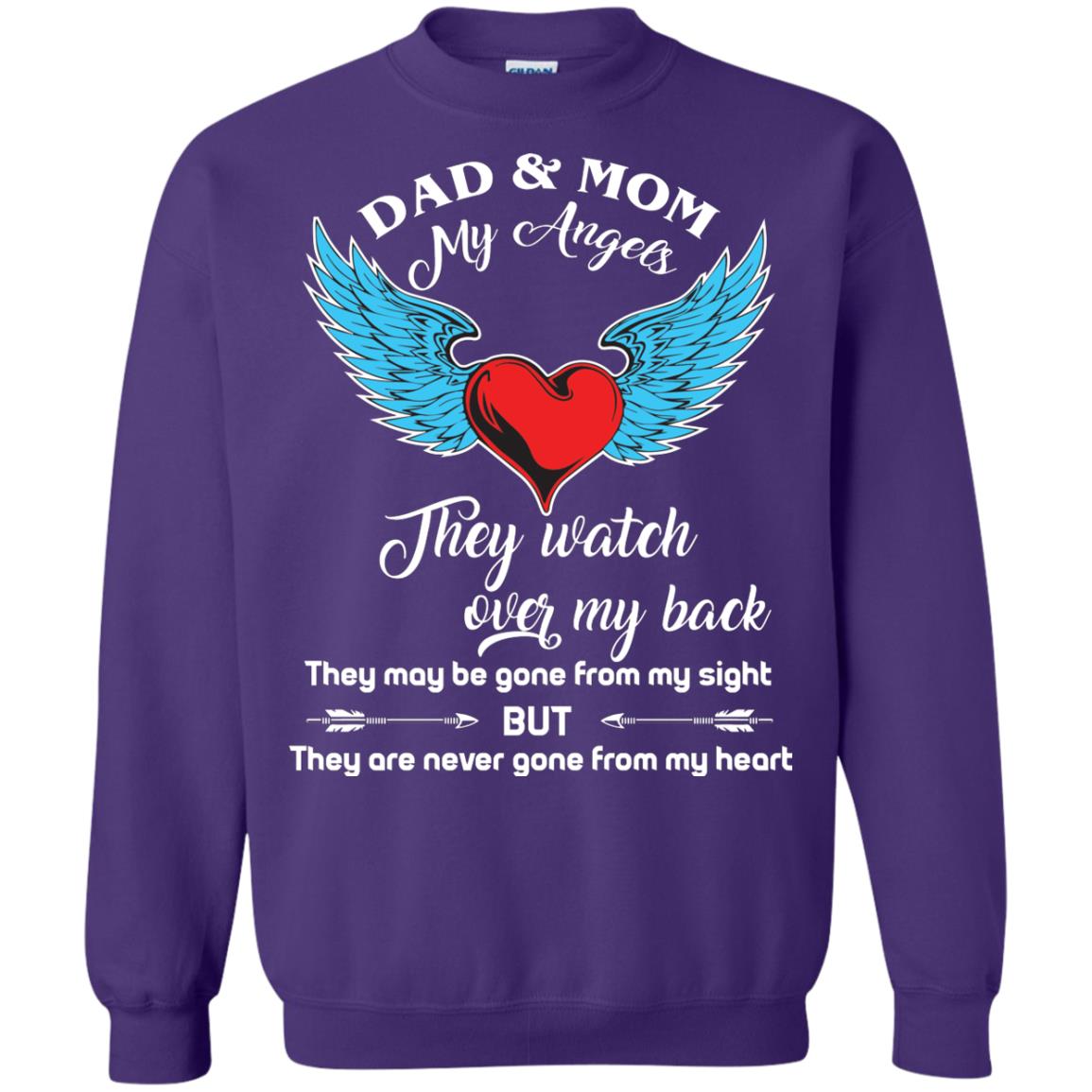 Dad And Mom My Angels They Watch Over My Back Family T-shirt Purple