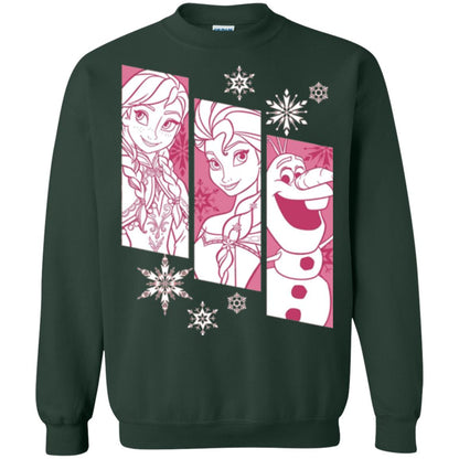 Frozen Anna Elsa Olaf Snowflake Panel Graphic T-shirt Forest Green