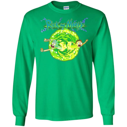 Rick Morty T-shirt Portal Glow Lightning Logo Irish Green
