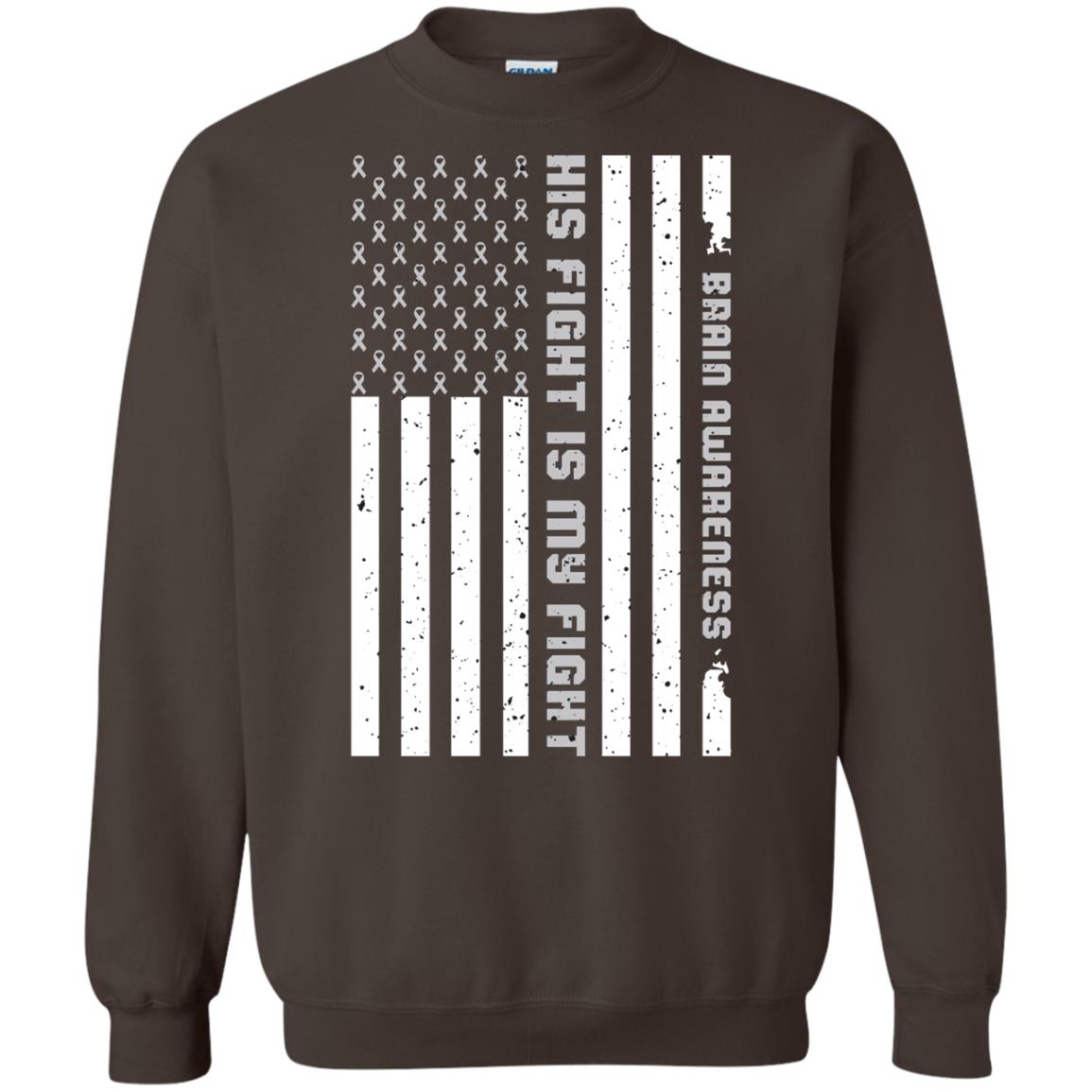 Brain Awareness His Fight Is My Fight Grey Ribbon Stars Flag Of Usa Shirt Dark Chocolate