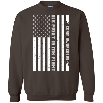 Brain Awareness His Fight Is My Fight Grey Ribbon Stars Flag Of Usa Shirt Dark Chocolate