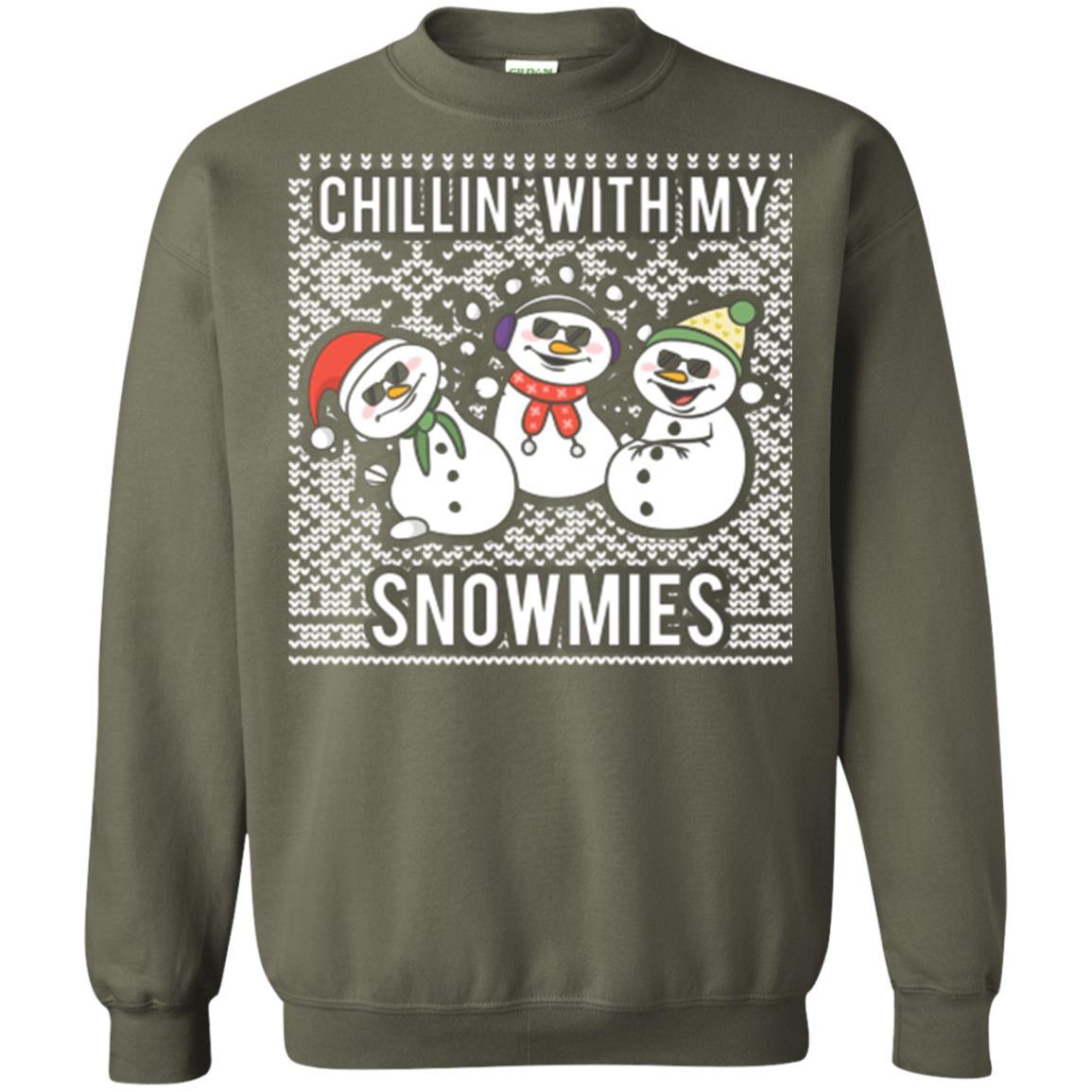 Christmas T-shirt Chillin' With My Snowmies Military Green