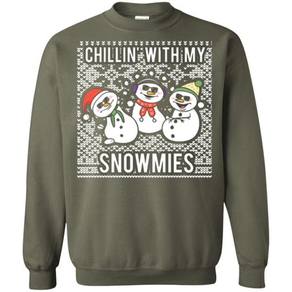 Christmas T-shirt Chillin' With My Snowmies Military Green