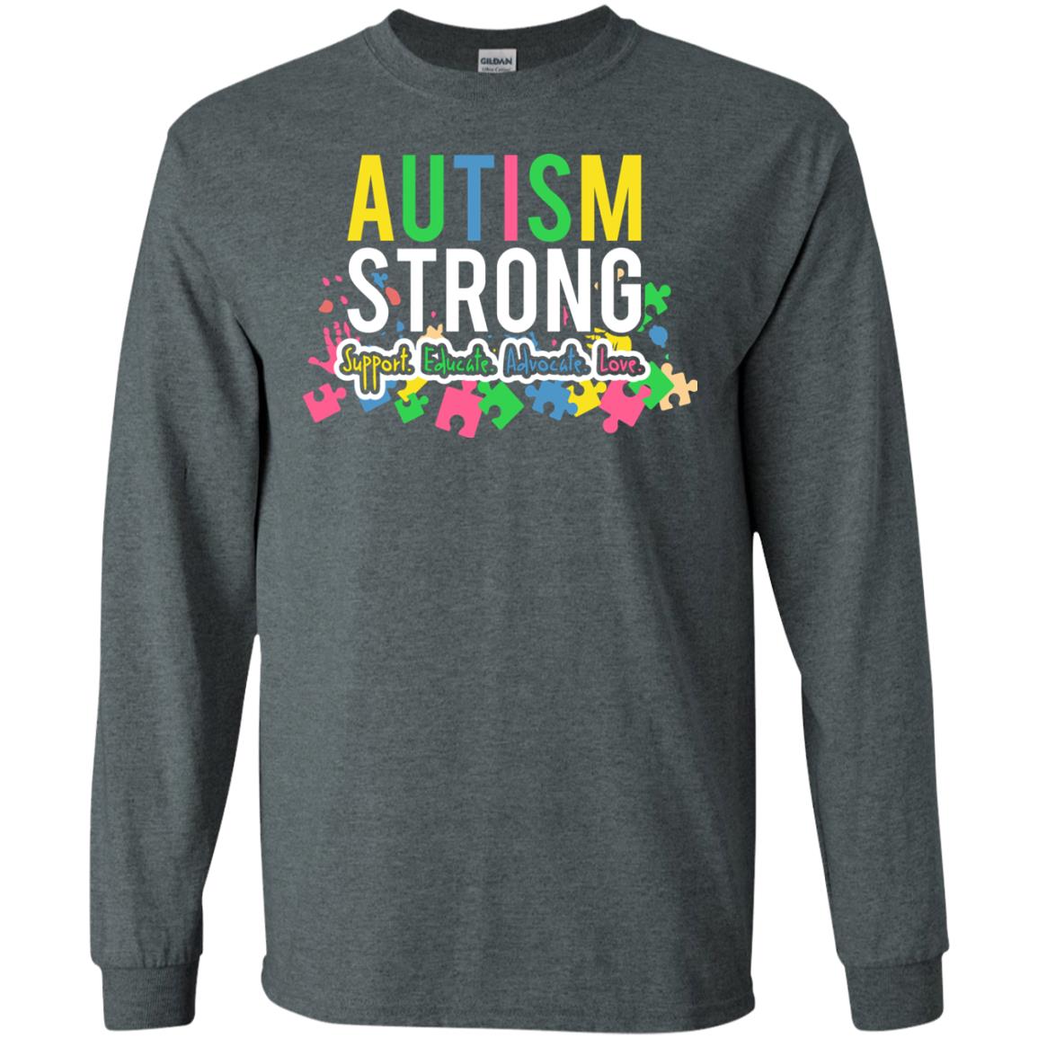 Autism Strong Support Educate Advocate Love Autism Awearness T-shirt Dark Heather