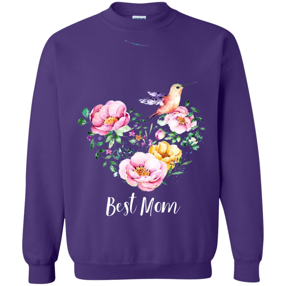 Best Mom Hummingbird Flower Heart Mommy Shirt Purple