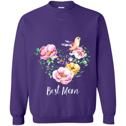 Best Mom Hummingbird Flower Heart Mommy Shirt Purple