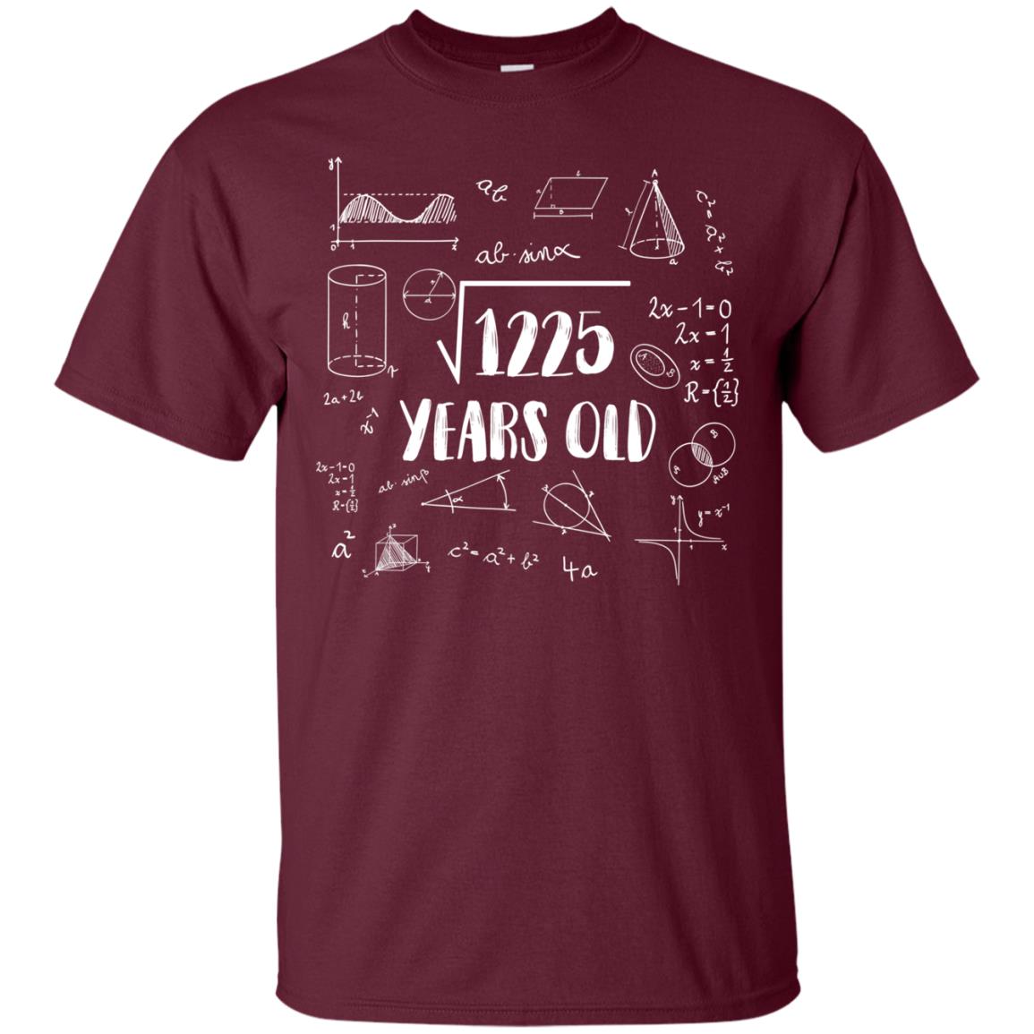 Square Root Of 1225 35th Birthday 35 Years Old Math T-shirt Maroon