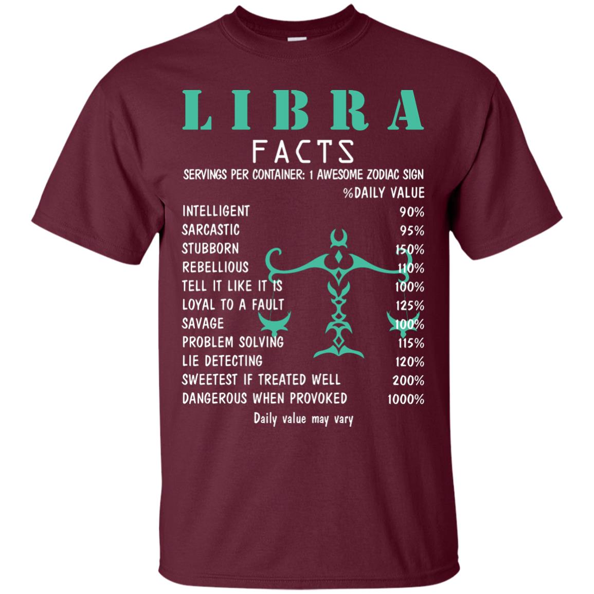 Libra Facts 1 Awesome Zodiac Sign Gift Shirt For Libra Horoscop Maroon