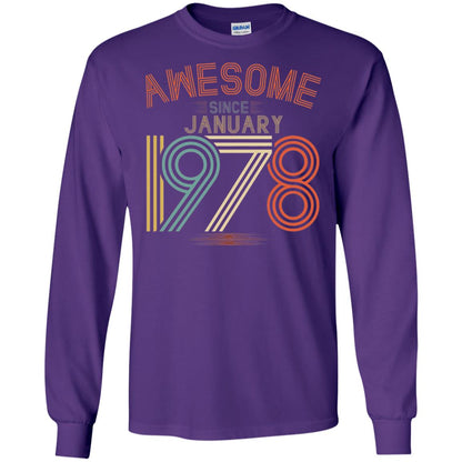 Funny 40th Birthday T-shirt Awesome Since January 1978 Purple