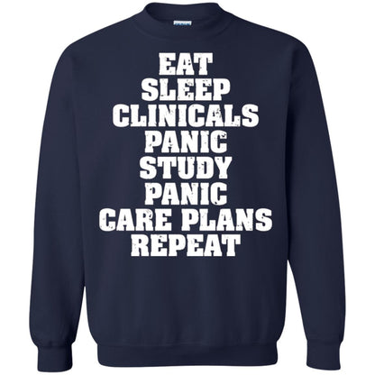 Funny Nursing Student T-shirt Eat Sleep Clinicals Panic Navy