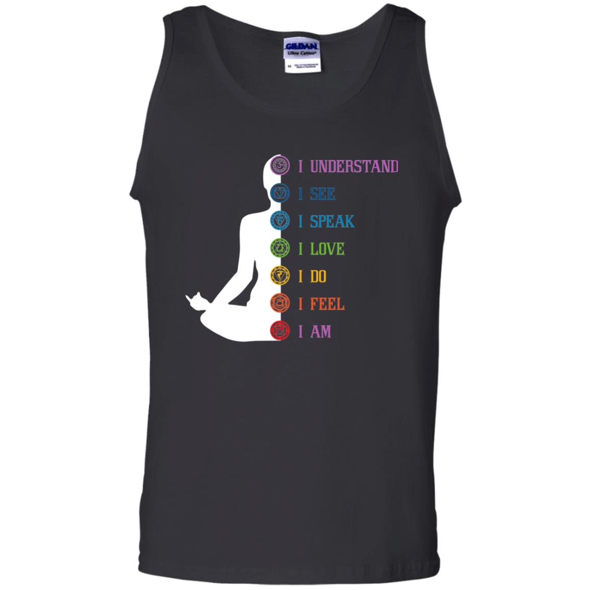 Chakra Meditation Yoga T-shirt I Speak I Love I Do I Feel I Am Black