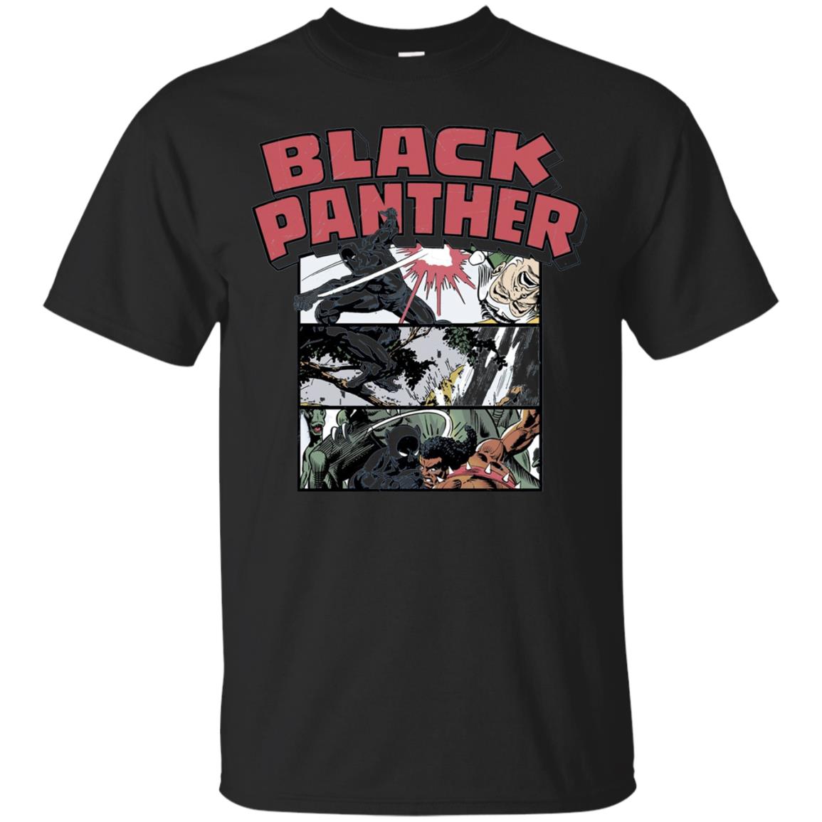 Black Panther Retro Comic Stacked Panel Art T-shirt Black