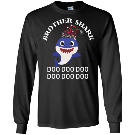 Brother Shark With Santa Claus Hat Merry X-mas Family Shark Gift Shirt Black