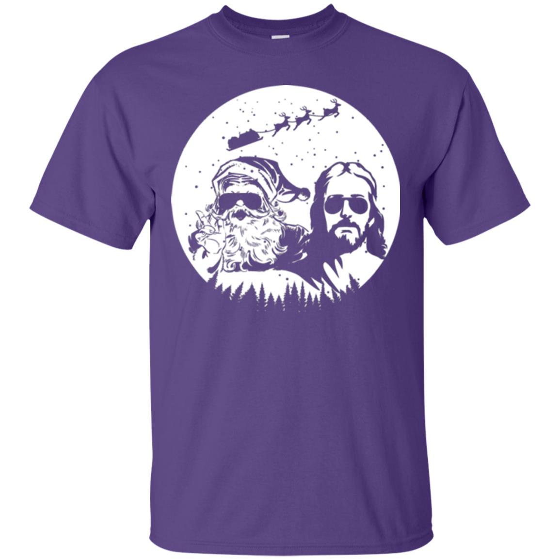 Christmas T-shirt Jesus And Santa Claus Purple
