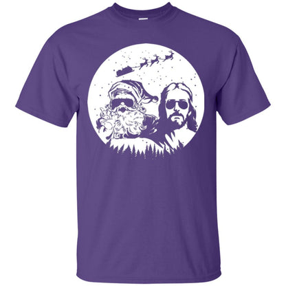 Christmas T-shirt Jesus And Santa Claus Purple