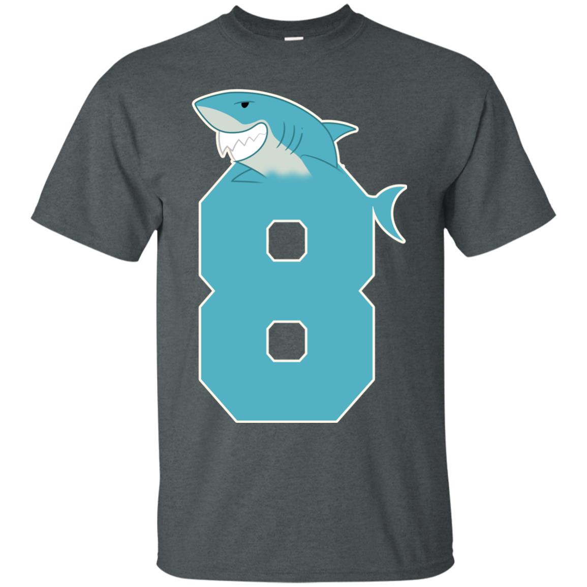 8th Birthday Shark Party Shirt Dark Heather