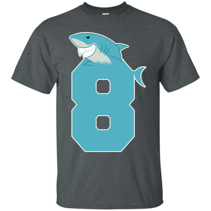 8th Birthday Shark Party Shirt Dark Heather