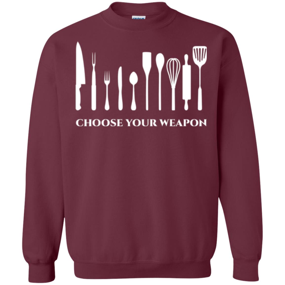 Chef Kitchen Cutlery T-shirt Choose Your Weapon Maroon