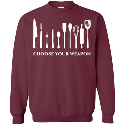 Chef Kitchen Cutlery T-shirt Choose Your Weapon Maroon