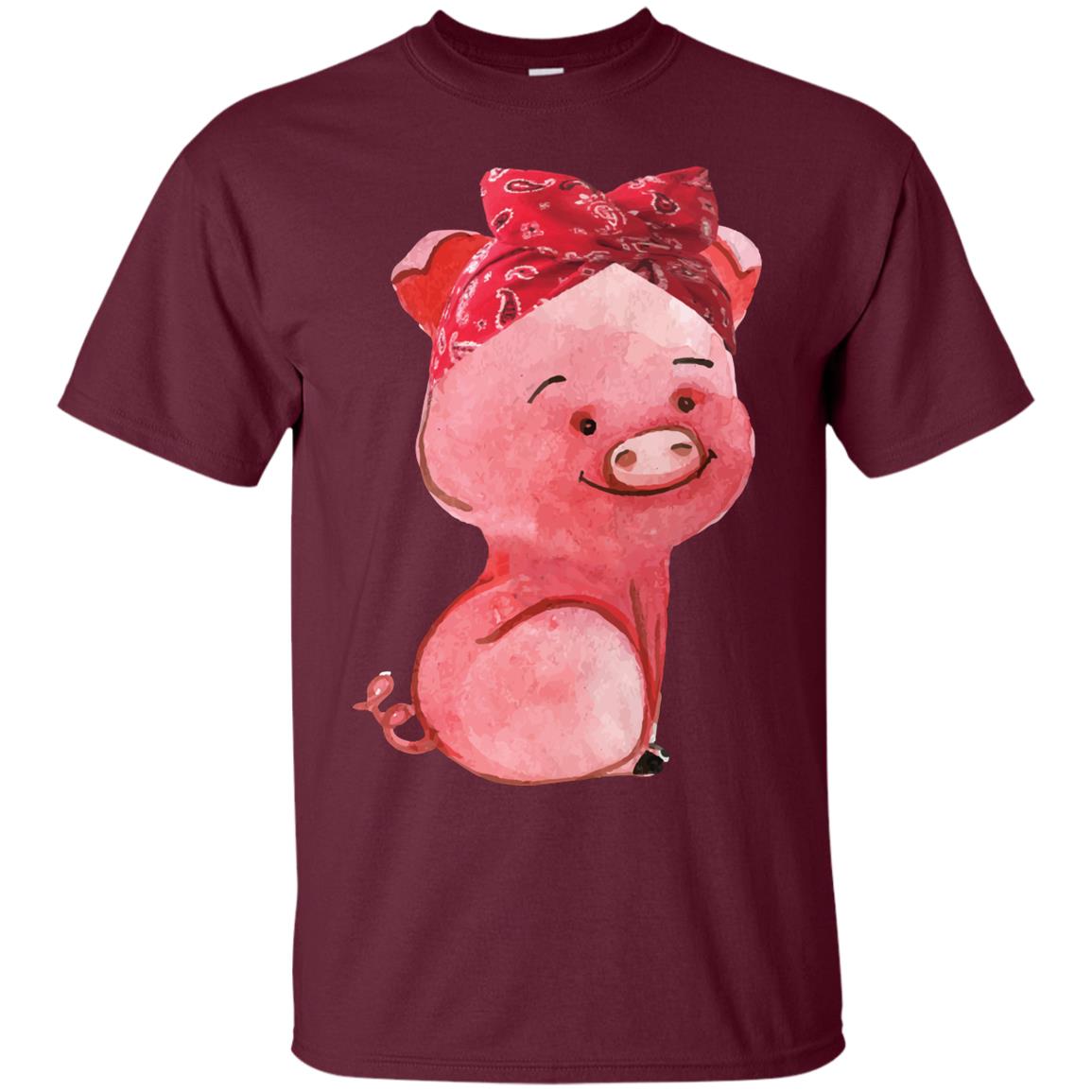 Pig Bandana Cute Pig Lovers Shirt For Girl And Women Maroon